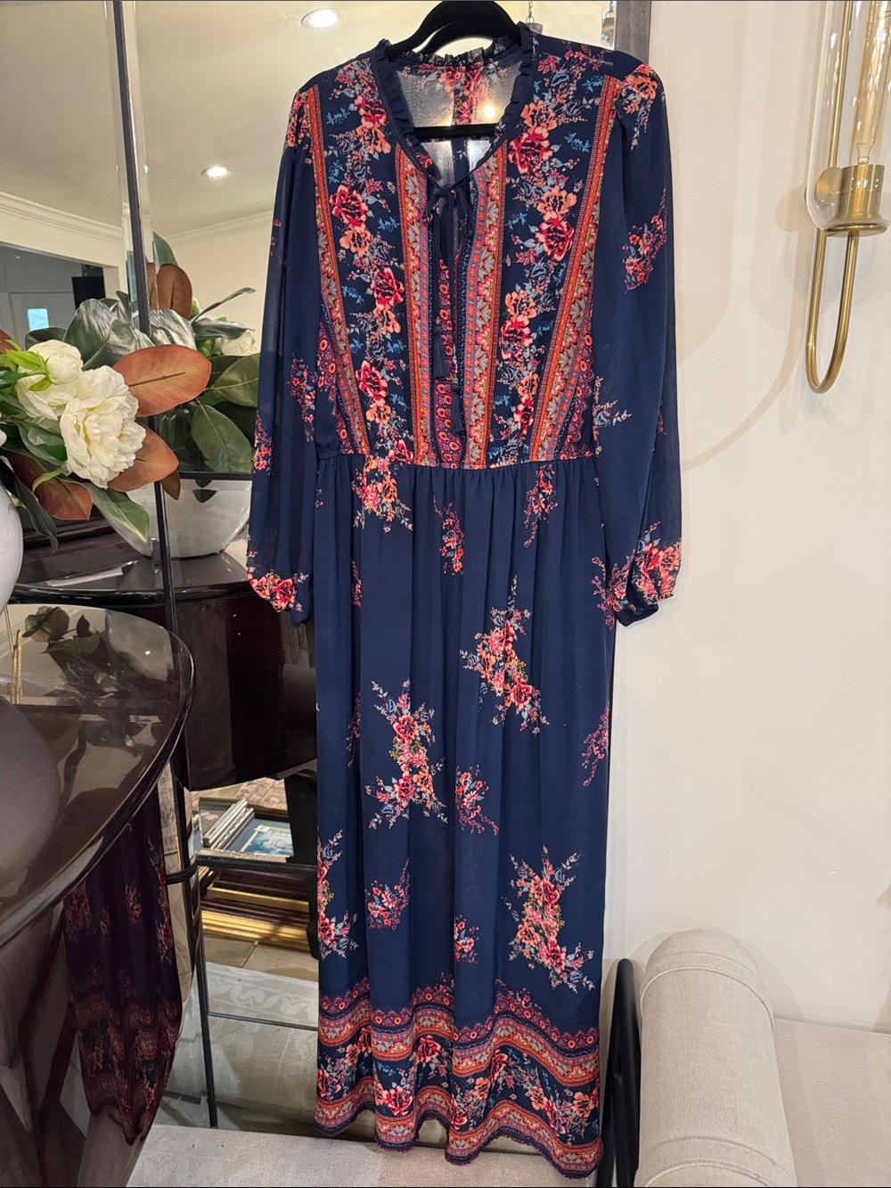 Navy Floral Boho Maxi Dress